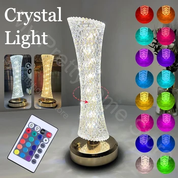 Led lampe s kristalima RGB Light USB Punjiva dodirna podešavanje svjetline / Šarene romantičnu atmosferu u spavaćoj sobi, svjetlo za ukras Slika