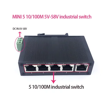 Unmanaged MINI 5 portova 10/100 M 5-58 5 luka 100 M industrijski ethernet preklopnik sa zaštitom od groma 4 kv, antistatički 4 kv Slika