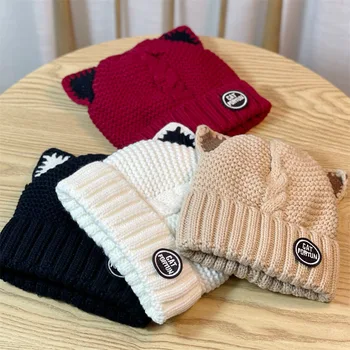 Ženski zimski pamuk vune pletene ca topli pulover, kapa, funky velike povez za glavu s slatka mačka neko ušima H35 Slika
