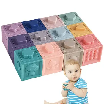 Montessori silikon je gradbeni blok boje zalihe kreativne edukativne igračke Polaganje obrazovne blokova Igračke poklon za Novu godinu Slika