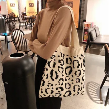Korejski jesensko-zimski вязаная shopping bag od leoparda tkiva na jedno rame, svakodnevni radiouredaj torba-тоут od vune tkanina, platno Slika