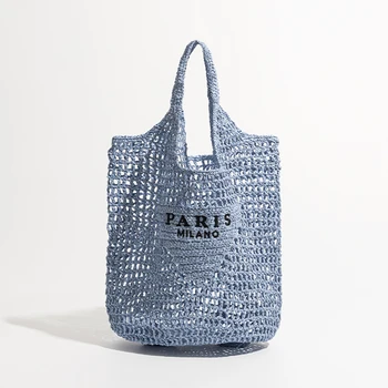 Luksuzna design ženska torba, velika pruća od rafija, prostrana svakodnevni torba-тоут, šuplja torba za ljetni odmor na plaži Slika