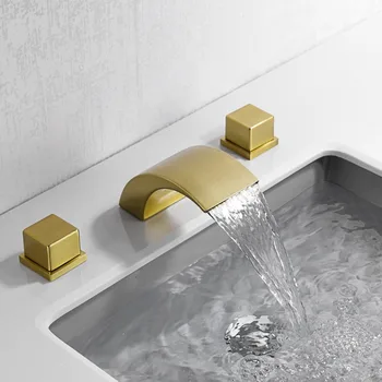 Besplatna dostava Mat zlatna slavina za kupaonice s vodopadom je Široko rasprostranjena prikladniji mesinga slavina za kadu 3 kom. skup na бортике Slika