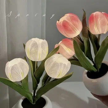 2023 Tulipan lampa novog tipa lampe led imitacija Tulipana noćno svjetlo s vaza lampe za ukras, osnovna dnevni boravak stolni d Slika