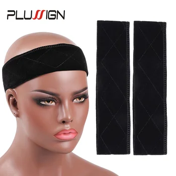 Plussign Podesiva elastična povez za glavu od velur, široka elastična traka za kosu, trake za hvatanje vlasulja, 6 kom./lot, bež, crne boje kože Slika