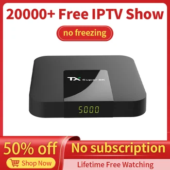 Android Smart TV Box s 20.000 + Besplatnim IPTV-show TX Super 8K media player na Svjetskom tržištu Wifi TV Set Top Box EU UK US AU Plug Slika