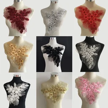 3D imitacija bisera, čipka, ovratnik svoje ruke za ženske haljine, ovratnik s vezom, tkanina, šivanje, dekolte, dekoracija, aplikacije za odjeću Slika