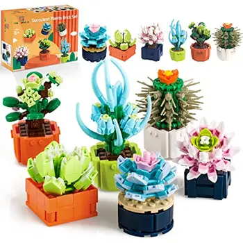 Skup sastavnih blokova serije biljaka, model bonsai, sočan cvijet, botanički građevinski cigle, igračke za uređenje doma, dječje darove na party Slika