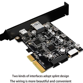 PCIE 3,0-USB 3,2 Gen2 Type-C Prijenos podataka 10 Gbit/S Kontroler brzo punjenje PCI-E Type E 19P20P Kartica tipa E Direktna isporuka Slika