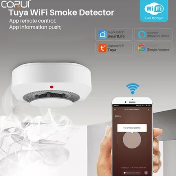 CORUI Tuya WiFi Senzor za detekciju dima, vatrodojava, inteligentni detektor dima, alarm, pametna život, Alexa, Google Home, smart house Slika