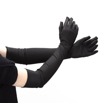 Trendi ženski crne klasične operne rukavice na lakat, ručni zglob, elastične satin rukavice s dugim prstima, pribor za vožnju, rukavice za svadbeni banket Slika