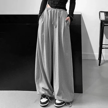 Mexzt, siva джоггеры u stilu hip-hop, sportske hlače, ženske modne gotički ženske sportske hlače, korejski besplatne sportske hlače čipka-up, ravne hlače Slika