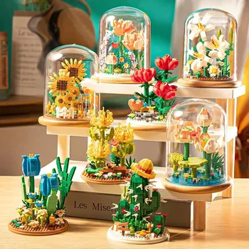 Cvjetni gradivni blokovi DIY Ruža i lala Home radni stol ukras za sukulentnih biljaka u saksiji DIY čestice Puzzle sklop Dječja igračka poklon Slika
