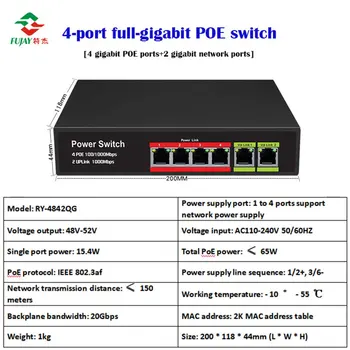 Proizvođač je 4-port switch Poe, 2 uzlaznog kanala 802.3 Poe af 48v, 4-port gigabit unmanaged switch poe Slika
