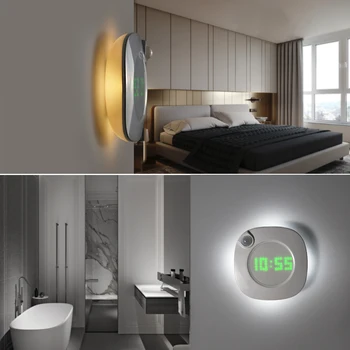 Senzor zvuka pokreta led noćno svjetlo sa satom Wc Zid noćno svjetlo USB Punjiva lampa za spavaće sobe Hodnika Stepenice kuća Slika