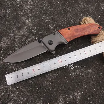 Lovački nož na sklapanje, taktički džepni noževi EDC nož za preživljavanje u kampu, drvena ručka, od nehrđajućeg čelika, višenamjenski alat za ulice Slika