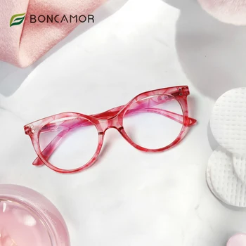 Naočale za čitanje Boncamor za žene, okrugle leće sa zaštitom od plave svjetlosti visoke razlučivosti, zatvarači zglobni lagane naočale na recept Slika