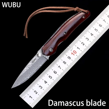 Nož od damast postali WUBU, novi sklopivi nož s drvenom drškom, marširati nož, voćni nož, EDC, ručni alat Slika