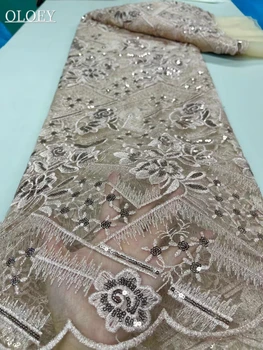 Visokokvalitetna moderan francuski kompozitne mrežaste svilene tkanine s vezom afrička нигерийская cvjetne čipke tkanine, šljokice za vjenčanica Slika